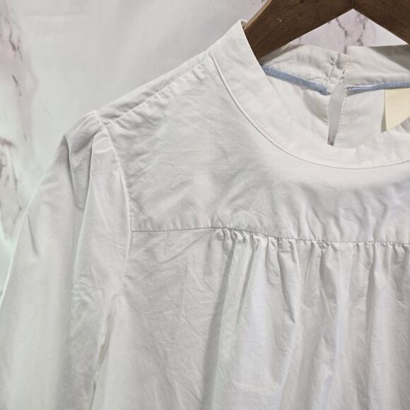 Anthropologie Shirt Womens Small 4 White Button Back Mock Poplin Maeve Flared - Picture 2 of 12